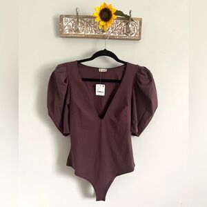 FREE PEOPLE Va Va Voop Duo Bodysuit - Size XS - Raisin Ruckus Stretch Top - NWT